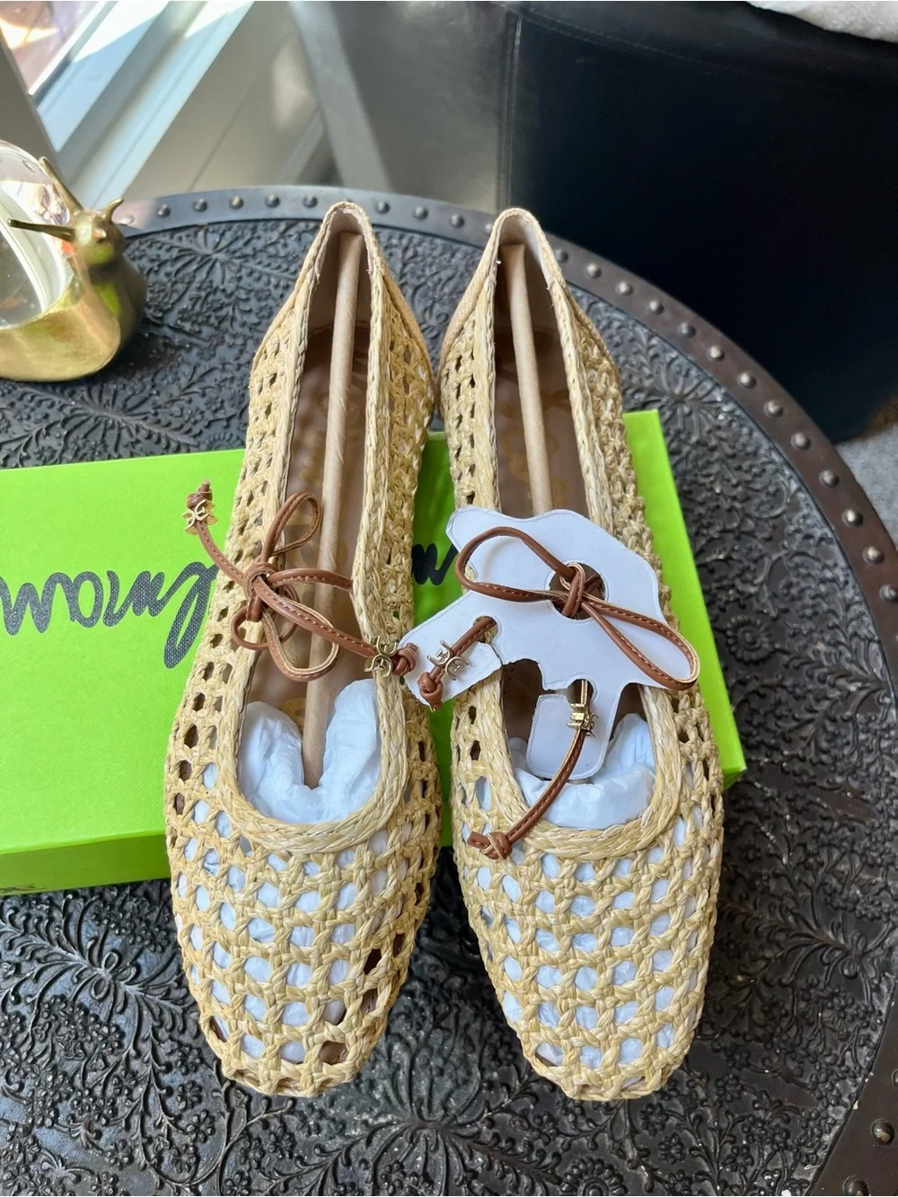 SAM EDELMAN MARCIE BALLET FLATS IN BLEACHED BEECHWOOD TAN WEAVE 8.5